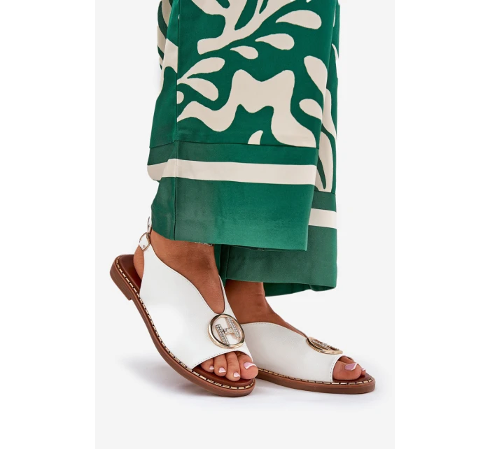 Płaskie Eleganckie Sandały Z Ozdobą Białe Iseliria