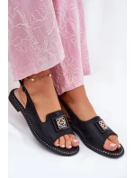 Elegantní Dámské Sandály Na Plochém Podpatku S Dekorací model 21696667 Černé - S.Barski