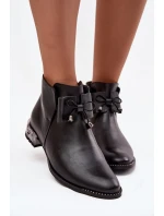 Dámské kotníkové boty z pravé kůže na nízkém podpatku Zazoo 1396 Černé