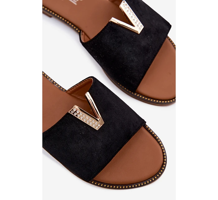 Dámské ploché nazouváky s ozdobným detailem V Černé model 22111398 - Boto