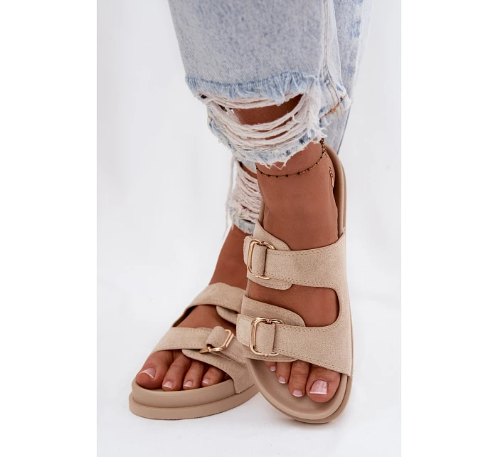 Dámské pantofle se zlatými sponami Béžové Pelorin