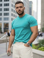 Pánske bavlnené tričko basic v tyrkysovej farbe FashionStreet RX5692