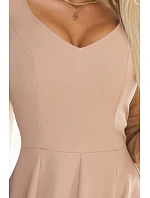 640-4 LORETTA jedinečné dlhé šaty s tylovými rukávmi a výstrihom - béžové 640-4 LORETTA jedinečné dlhé šaty s tylovými rukávmi a výstrihom - béžové