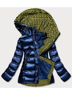 Tmavo modro/žltá dámska prešívaná bunda s kapucňou (XW817X)