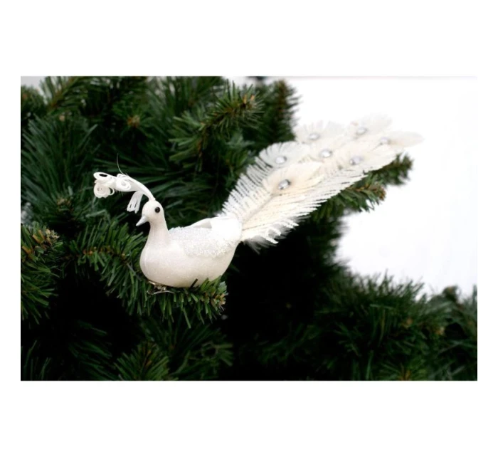 DEKORATÍVNY PÁV NA SPONKE NA OZDOBY BIELY