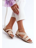 Skórzane Sandały Ze Ściągaczem Beżowe Apulia Skórzane Sandały Ze Ściągaczem Beżowe Apulia