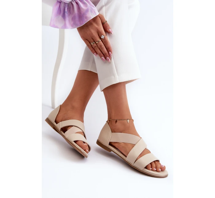 Skórzane Sandały Ze Ściągaczem Beżowe Apulia Skórzane Sandały Ze Ściągaczem Beżowe Apulia