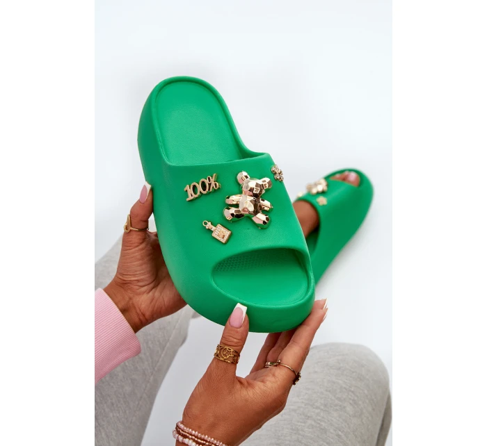 Dámské lehké pěnové žabky s ozdobami zelené model 21665943 - Boto