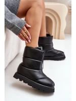 Śniegowce Na Platformie Z Zamkiem Eko Skórzane Czarne Resisia