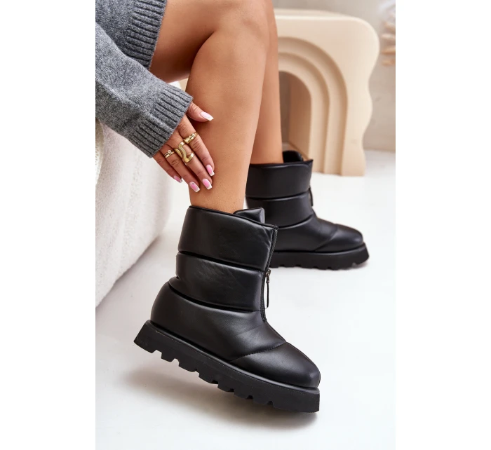 Śniegowce Na Platformie Z Zamkiem Eko Skórzane Czarne Resisia