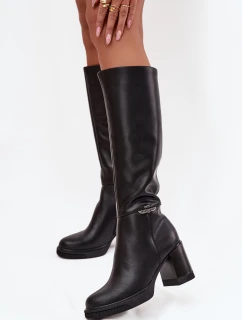 Dámske mušketierky z prírodnej kože s podpätkom, zateplené Vinceza 66826 - čierne