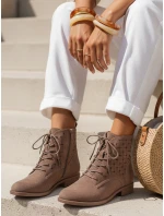 Dámske ažurové šnurovacie čižmy hnedé FashionStreet ZY1347