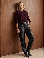 Dámské voskované jogger kalhoty s opaskem, černé, FashionStreet UY3141 Dámské voskované jogger kalhoty s opaskem, černé, FashionStreet UY3141