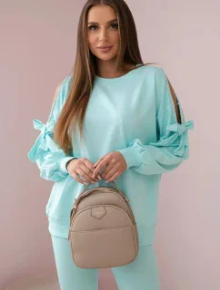 Súprava mikiny s mašľou na rukávoch a legínami mätová