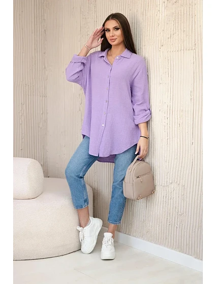 Bavlněná mušelínová košile oversize fialka