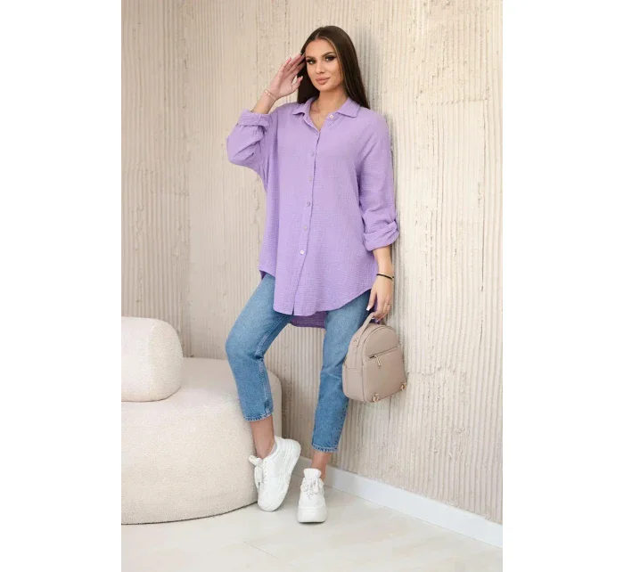 Bavlnená mušelínová košeľa oversize fialová