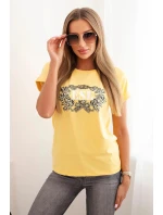 Dámska bavlnená blúzka s ozdobnou potlačou ESL žltá