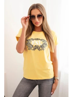 Dámska bavlnená blúzka s ozdobnou potlačou ESL žltá