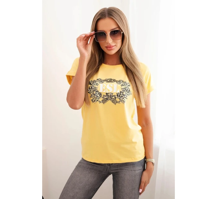 Dámska bavlnená blúzka s ozdobnou potlačou ESL žltá
