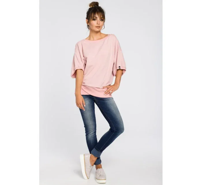 B048 Blúzka nadmernej veľkosti so zavinovacími detailmi - púdrová