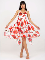 Bielo-červené šaty s kvetinovými ramienkami