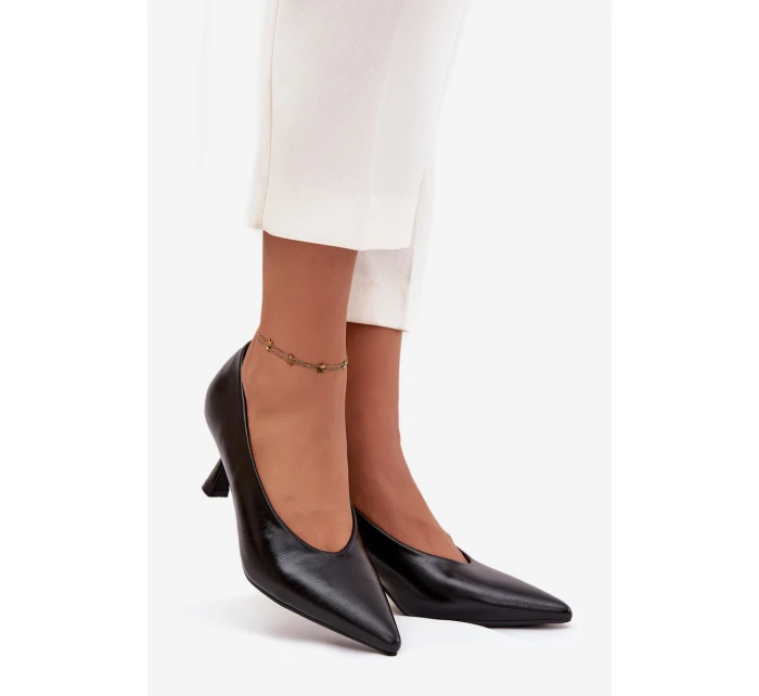 Dámske lakované lodičky na ihlovom podpätku Gavrielle - čierne Dámske lakované lodičky na ihlovom podpätku Gavrielle - čierne