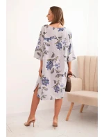 Dámská bavlněná šaty s květinovým vzorem a 3/4 rukávem šedá Dámská bavlněná šaty s květinovým vzorem a 3/4 rukávem šedá