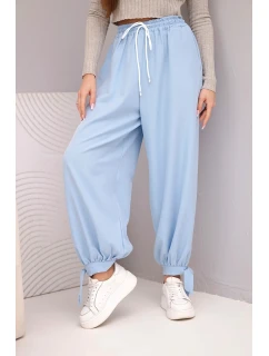 Dámské kalhoty s širokým model 22018656 a zavazováním dole modré - K-Fashion
