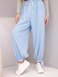 Dámské kalhoty s širokým model 22018656 a zavazováním dole modré - K-Fashion