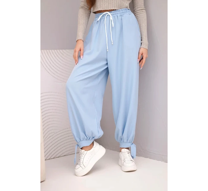 Dámské kalhoty s širokým model 22018656 a zavazováním dole modré - K-Fashion