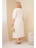 Dámské šaty Plus Size z  s výstřihem do V béžová model 22141084 - K-Fashion