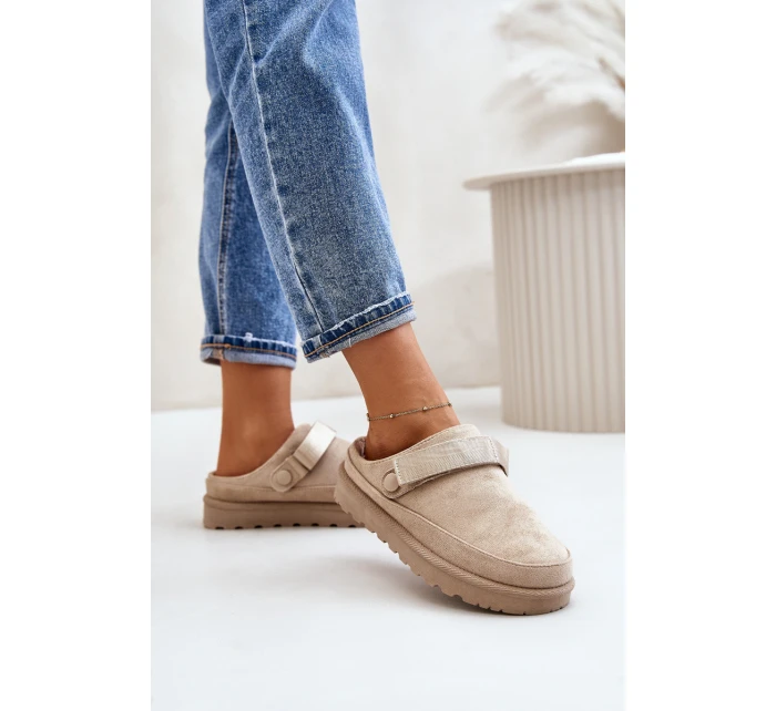 Damskie Kapcie Ocieplane Futerkiem Na Platformie Beżowe Azida Damskie Kapcie Ocieplane Futerkiem Na Platformie Beżowe Azida