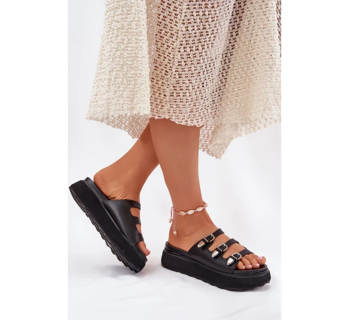 Dámské Klapky Na Platformě S Pásky Černé model 21698704 - Boto