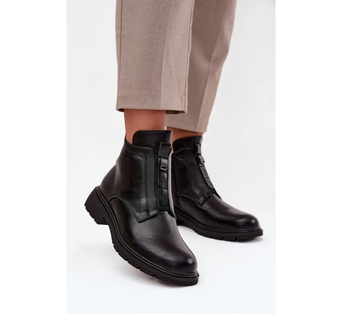 Ocieplane Botki Damskie Na Zamek Z Ozdobnym Detalem Czarne Roselle Ocieplane Botki Damskie Na Zamek Z Ozdobnym Detalem Czarne Roselle