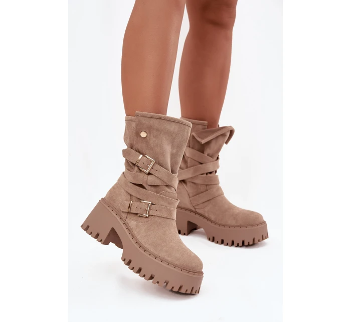 Botki Damskie Na Masywnym Obcasie Z Klamrami I Paskiem Beżowe Nerelisa Botki Damskie Na Masywnym Obcasie Z Klamrami I Paskiem Beżowe Nerelisa