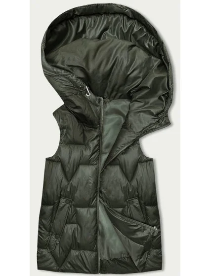 Dámska vesta v khaki farbe s kapucňou (B8171-11)