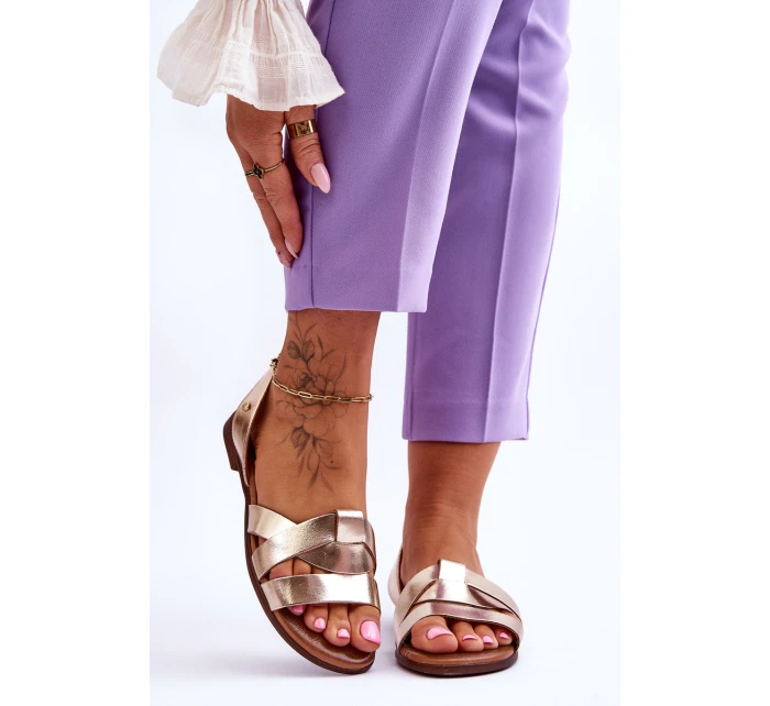 Pohodlné Kožené Sandály Zlaté model 21617493 - Zazoo