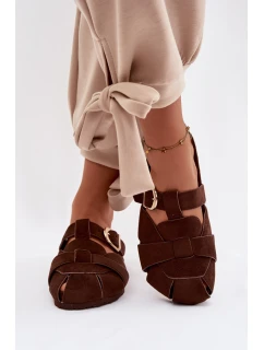 Dámské mules s pásky a zlatým přezkou Čokoládové Ganelle