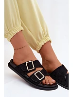 Dámské nazouváky z imitace semiše s zlatými přezkami Černé model 22125551 - Boto