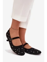 Dámské zdobené baleríny s páskem model 21836942 – černé - Kesi