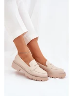 Mokasyny Damskie Eko Skórzane Z Cyrkoniami Beżowe Wilamla