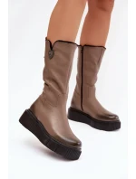 Zazoo 70121 Kožené Dámské Kozačky S Vlnou Tmavě Béžové Zazoo 70121 Kožené Dámské Kozačky S Vlnou Tmavě Béžové