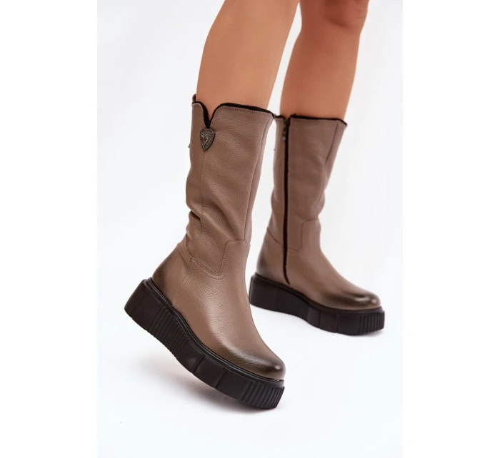 Zazoo 70121 Kožené Dámské Kozačky S Vlnou Tmavě Béžové Zazoo 70121 Kožené Dámské Kozačky S Vlnou Tmavě Béžové