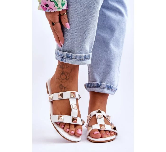 Dámské pantofle s velkými cvočky Bíle Mercure Dámské pantofle s velkými cvočky Bíle Mercure