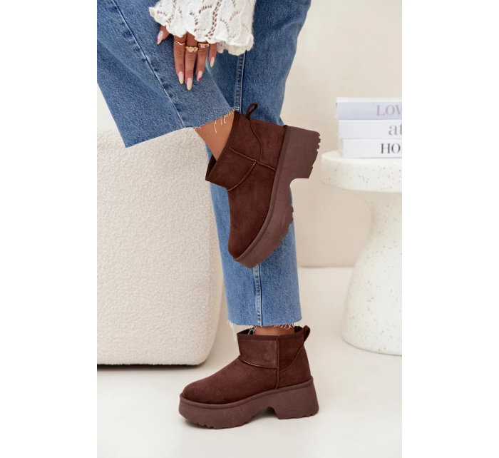 Dámske nízke zateplené snehové topánky Mavelle s kožušinou - hnedé Dámske nízke zateplené snehové topánky Mavelle s kožušinou - hnedé