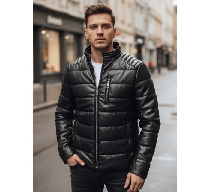 Pánska zateplená kožená bunda čierna FashionStreet TX5115