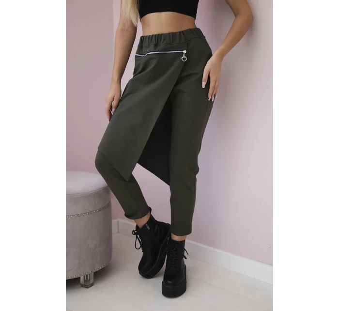 Punto Milano Zimné nohavice s ozdobným zipsom khaki Punto Milano Zimné nohavice s ozdobným zipsom khaki