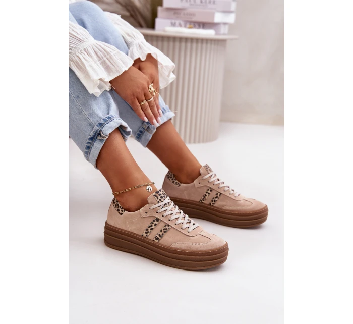 Zazoo N1068S4 Damskie Zamszowe Sneakersy Na Platformie Panterka Różowe