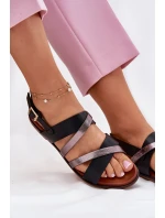 Dámské Sandály Na Plochém Podpatku S Pásky Černé model 21697516 - SERGIO LEONE