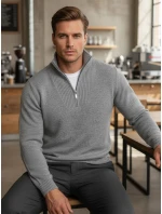 Pánsky zateplený sveter so stojacím golierom svetlo sivý FashionStreet WX2353 Pánsky zateplený sveter so stojacím golierom svetlo sivý FashionStreet WX2353